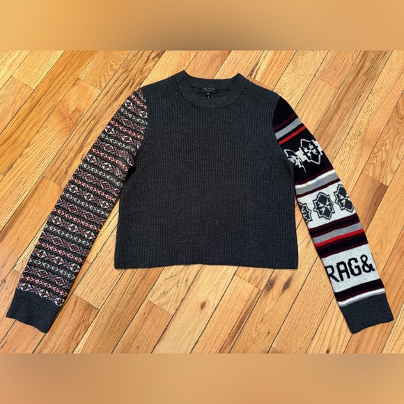 rag & bone Sweaters - rag & bone Brigitte Ribbed 100% Wool Crewneck Sweater Red/Gray Women’s Size M